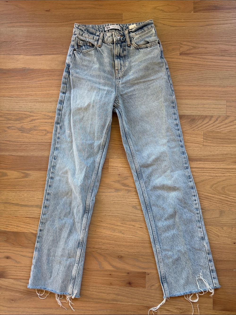 Zara High Rise Straight Leg Raw Hem Jeans Size 0